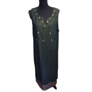 Western Denim cottagecore L Y2K Cotton Shaver Lake Maxi Dress V Neck Embroidered